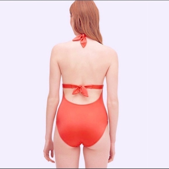 KATE Spade Lychee Orange Halter One Piece Swimsuit - Heart Buckle size Small - Picture 4 of 10